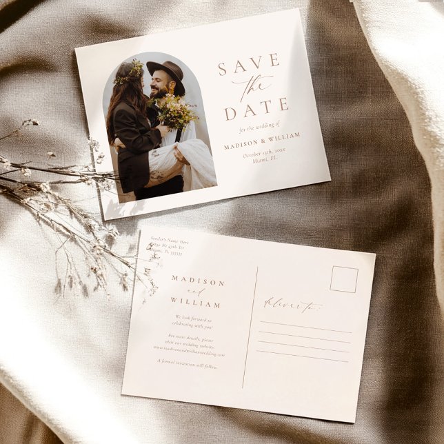 Modernes ElfenbeinFoto Save the Date Postkarte (Von Creator hochgeladen)