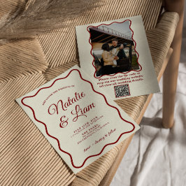 Modernes Elfenbeinkühnes Retro Funky Foto Einzigar Einladung