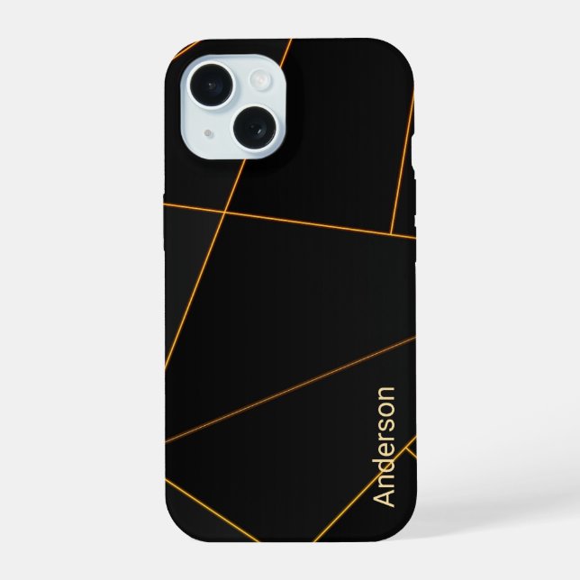 Modernes Eligant Retro Line Monogramm iPhone 15 Hülle (Rückseite)