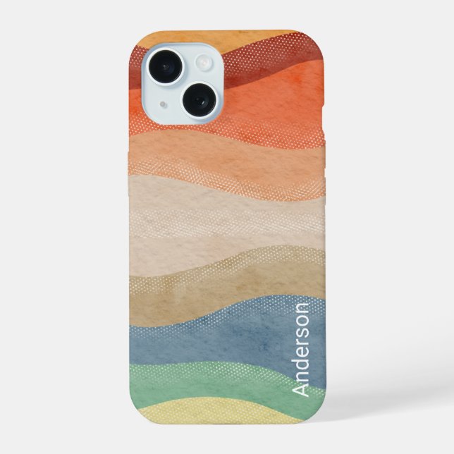 Modernes Eligant Retro Line Monogramm iPhone 15 Hülle (Rückseite)