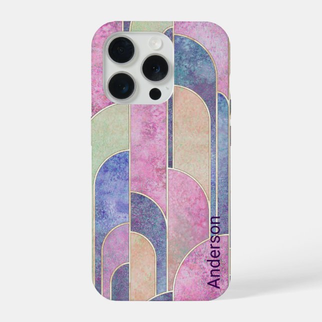 Modernes Eligant Retro Line Monogramm iPhone 15 Pro Hülle (Rückseite)