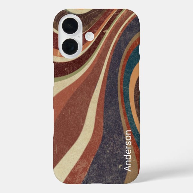 Modernes Eligant Retro Line Monogramm iPhone 16 Hülle (Rückseite)