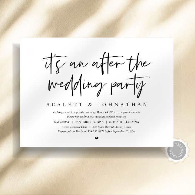 Modernes Elopement nach der Hochzeitsfeier Einladung (Modern Elopement, After the wedding Party Invitation card, instant download, minimalist script)