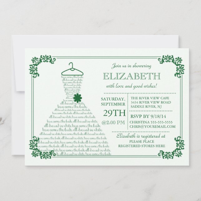 Modernes Emerald Green Wedding Dress Brautparty Einladung (Vorderseite)
