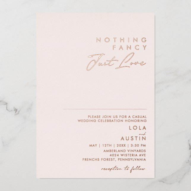 Modernes Erröten und Rose Gold Nichts Extravagant  Folieneinladung (Vorderseite)