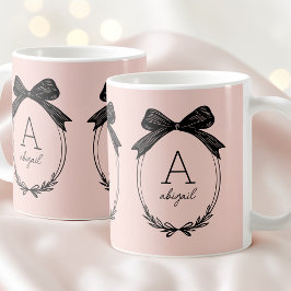 Modernes, erstklassiges Schwarzweiß-Rosa-Monogramm Kaffeetasse