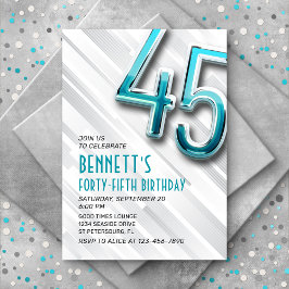 Modernes Erwachsener Aquamarin 45. Geburtstagseinl Einladung