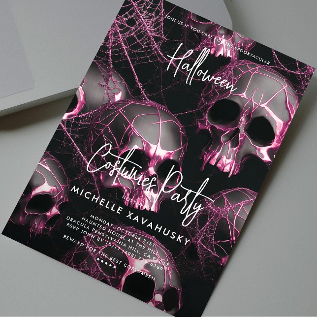 Modernes erwachsenes Halloween-Party Schwarzer Ros Einladung (Modern Adult Halloween Party Black Pink Skull Invitation
)