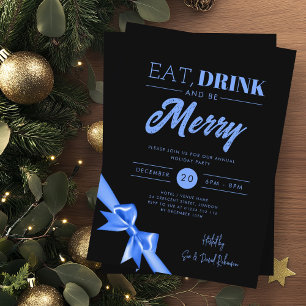 Modernes Essen, trinken Sie fröhlich Xmas blauen B Einladung