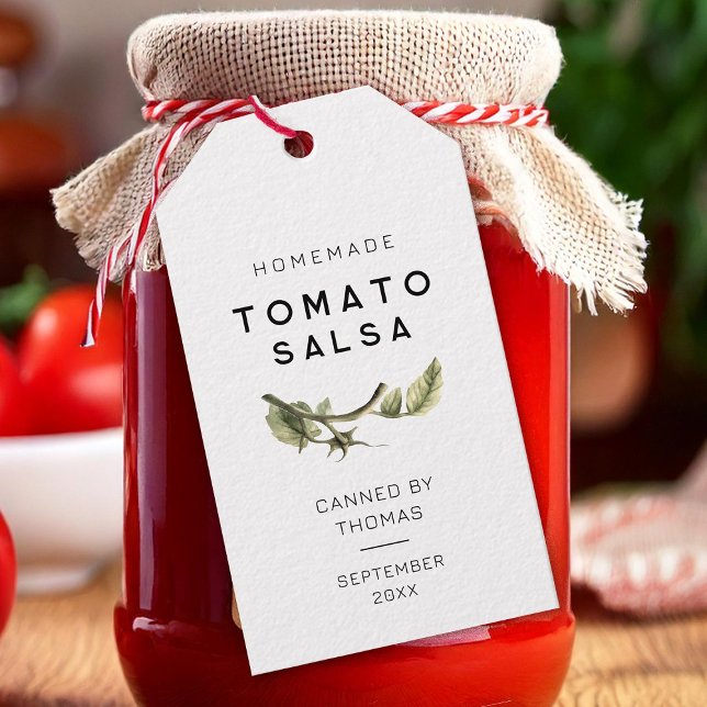 Modernes Etikett der Tomate Salsa mit Tomatenblatt Geschenkanhänger (Von Creator hochgeladen)