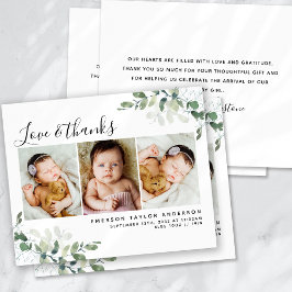 Modernes Eucalyptus Foto Baby Danke Karte