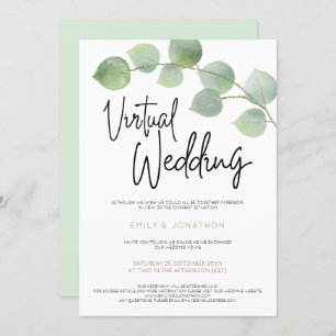 Modernes Eucalyptus Leaf Script Virtual Wedding Einladung