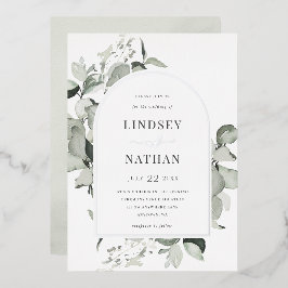 Modernes Eukalyptus Arch Wedding Silver Folieneinladung
