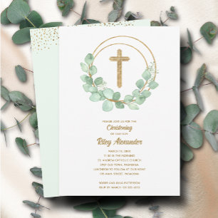 Modernes Eukalyptus Christening Einladung