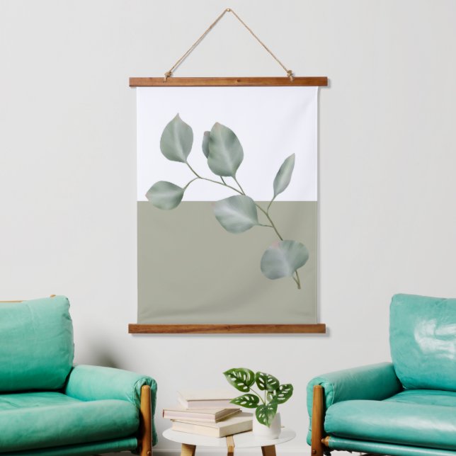 Modernes Eukalyptus-Farbband Wandteppich Mit Holzrahmen (Wohnzimmer)