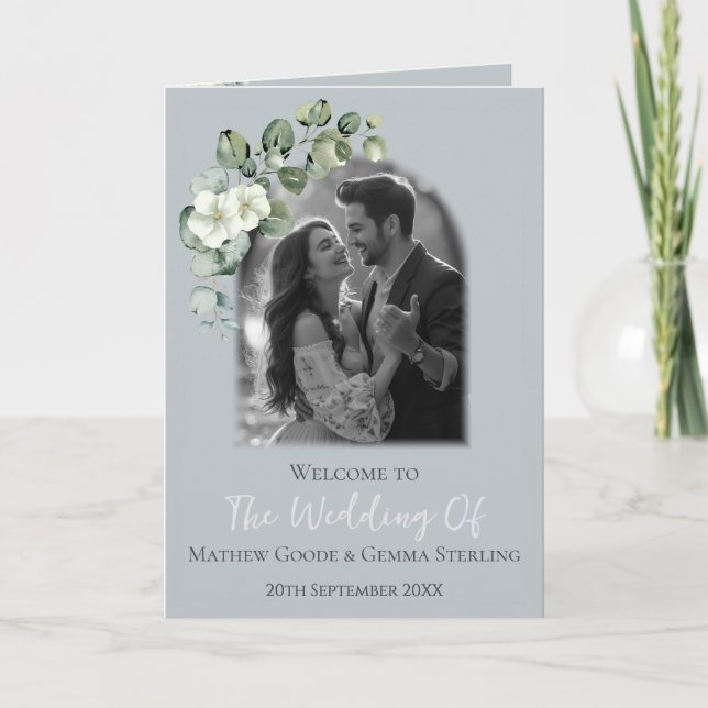 Modernes Eukalyptus-Folded-Hochzeitsprogramm Programm (Vorderseite)