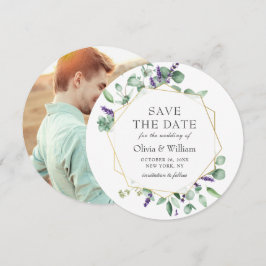 Modernes Eukalyptus-FOTO-Hochzeit spart das Datum Einladung
