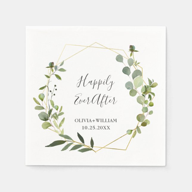 Modernes Eukalyptus Geometrisches Hochzeitspapier Serviette (Vorderseite)