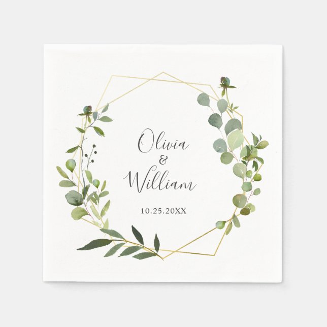 Modernes Eukalyptus Geometrisches Hochzeitspapier Serviette (Vorderseite)