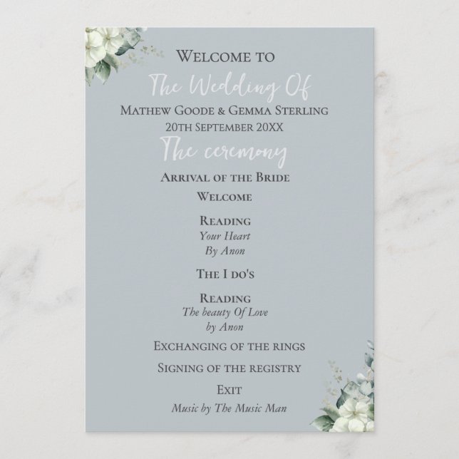 Modernes Eukalyptus-Hochzeitsprogramm Programm (Vorderseite)