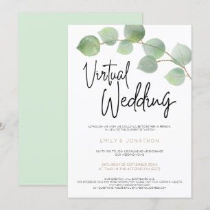 Modernes Eukalyptus Leaf Script Virtual Wedding Einladung