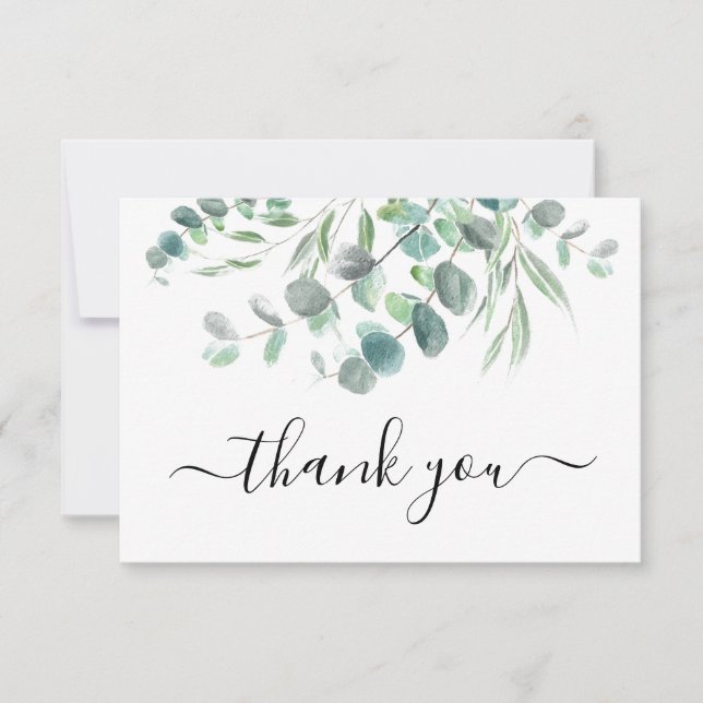 Modernes Eukalyptus Watercolor Green Foliage Scrip Dankeskarte (Vorderseite)