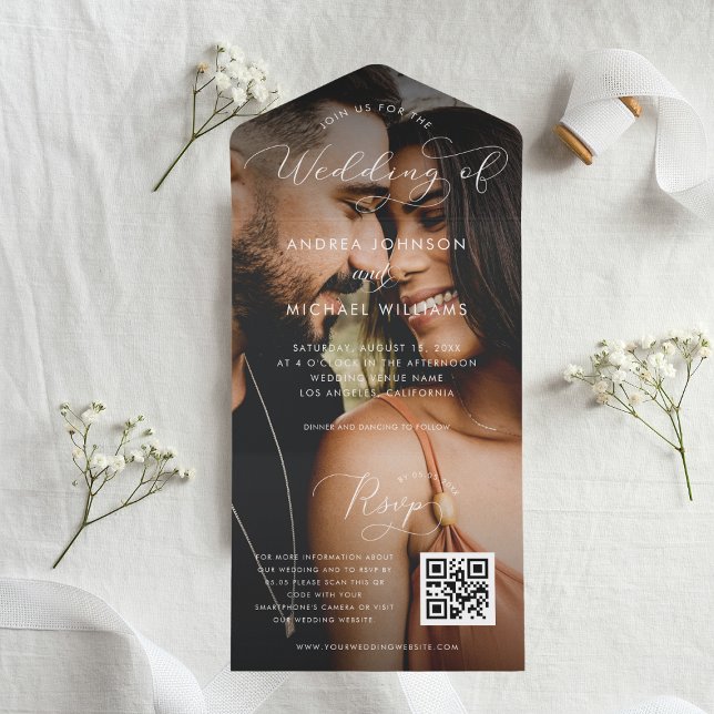 Modernes Fading Foto Script QR Code Foto Hochzeit All In One Einladung (Von Creator hochgeladen)