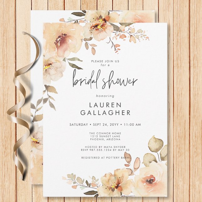 Modernes Fall Champagne Floral Frame Brautparty Einladung (Modern Fall Champagne Floral Frame Bridal Shower Invitation)