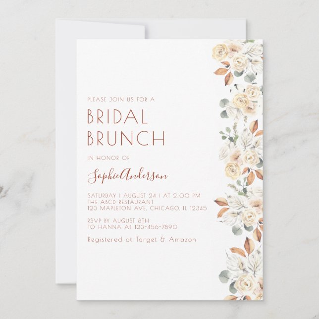 Modernes Fall Floral Bridal Brunch Brautparty Einladung (Vorderseite)