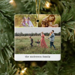 Modernes Familienfoto Collage 6 Fotos Weihnachten Keramikornament