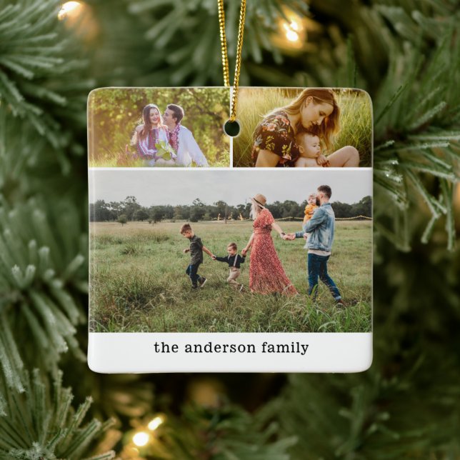Modernes Familienfoto Collage 6 Fotos Weihnachten Keramikornament (Baum)