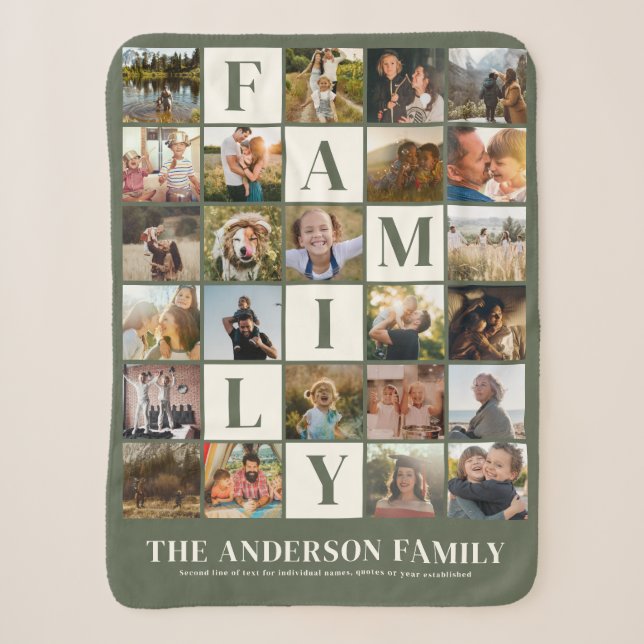 Modernes Familienfoto Collage Grid Einfach stilvol Sherpadecke (Vorderseite)