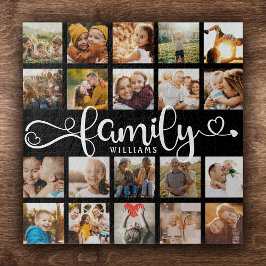 Modernes Familienskript 20 Foto Collage Chic Black