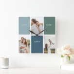 Modernes Family Collage Foto | Liebe leben hier  Quadratische Wanduhr<br><div class="desc">Modernes Family Collage Foto | Liebe leben hier</div>