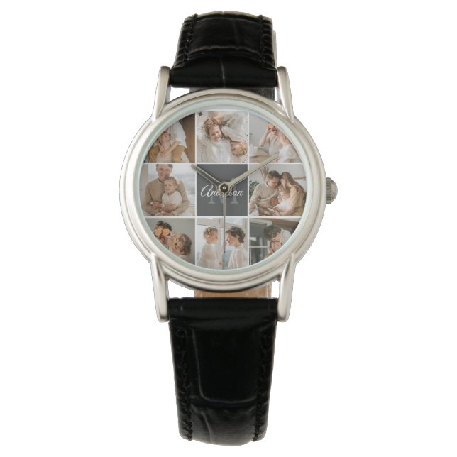 Modernes Family Collage Foto & Personalisierte Ges Armbanduhr (Vorderseite)