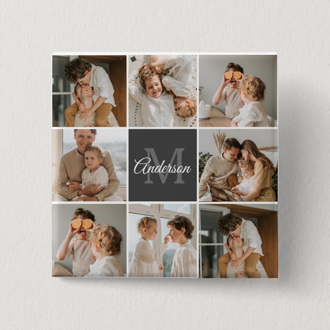 Modernes Family Collage Foto & Personalisierte Ges Button (Vorderseite)