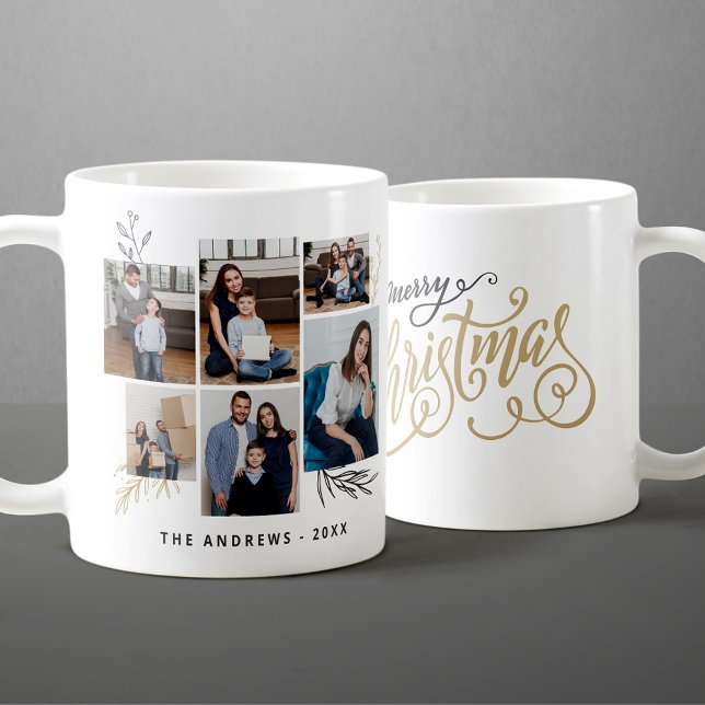 Modernes Family Collage Foto Weihnachtstypografie Kaffeetasse (Von Creator hochgeladen)