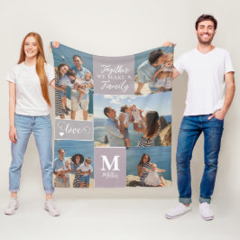 Modernes FAMILY-Collage Monogram Name 5 Fotos Fleecedecke