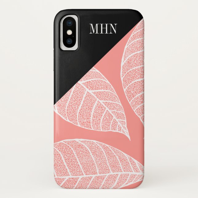 Modernes Farbblock- und Leaf-Skelettmonogramm Case-Mate iPhone Hülle (Rückseite)