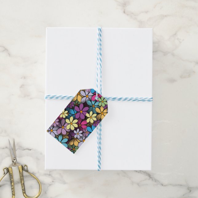 Modernes, farbenfrohes Muster Geschenkanhänger (Mit Garn)
