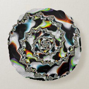 Modernes, farbenfrohes psychedelisches Spiral-Frak Rundes Kissen
