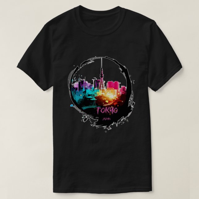 Modernes farbenfrohes Tōkyō - Japanische Stadtbild T-Shirt (Design vorne)