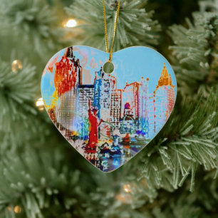 Modernes farbenfrohes Wasserfarben NYC blaues Herz Keramik Ornament