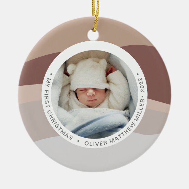 Modernes Farbgebell mein erstes Weihnachtsgebälk Keramik Ornament (Vorne)