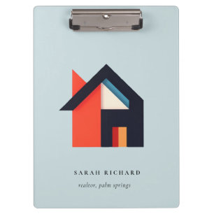 Modernes Farbhaus-Logo Makler Blau Rot Orange Klemmbrett