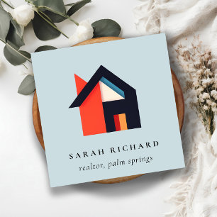 Modernes Farbhaus-Logo Realtor Blau Rot Orange Quadratische Visitenkarte