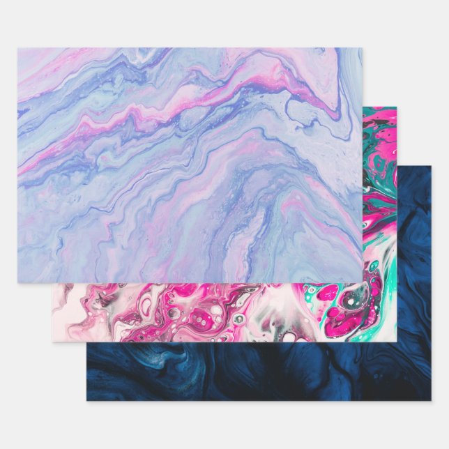 Modernes, farbiges Abstraktes Muster aus Marmor Geschenkpapier Set (Set)