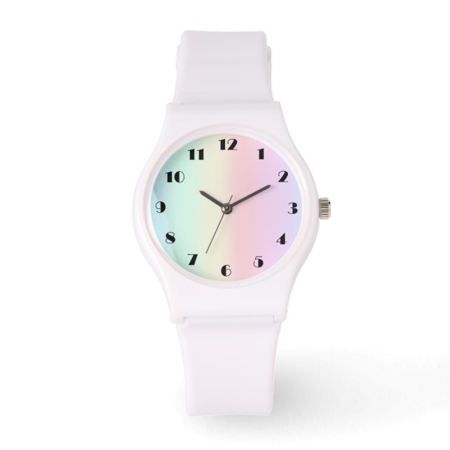Modernes farbiges Gefälle Wasserfarbe Regenbogen Armbanduhr (Vorderseite)