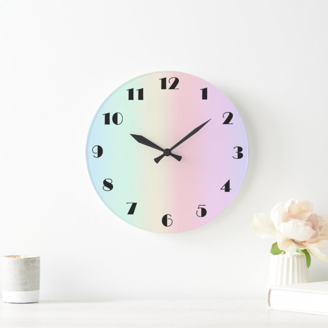 Modernes farbiges Gefälle Wasserfarbe Regenbogen Große Wanduhr (Zuhause)