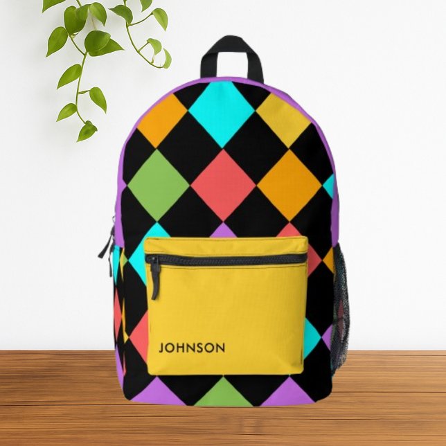 Modernes, farbiges Muster Bedruckter Rucksack (colorful vibrant fun diamond pattern backpack)